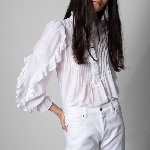 NWT $378 Zadig & Voltaire Timmy Tomboy Ruffled Tunic Blouse Shirt WHITE